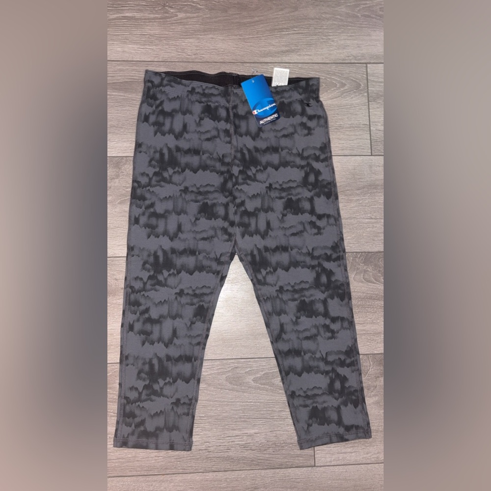 Champion Women’s Size Large Knee Cropped Leggings Tie Dye Black Gray New W Tags